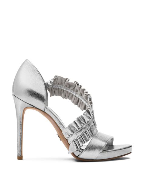 bella ruffled leather sandal michael kors|Bella Ruffled Metallic Leather Sandal .